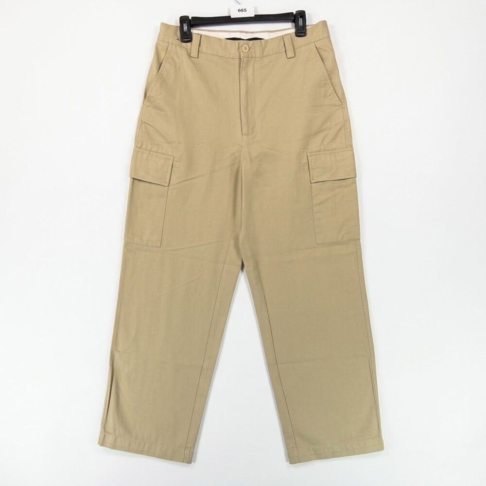 Nautica Explorer Mens Loose Fit Cargo Pants 32x30 Tan Khaki Cotton Utility NWOT